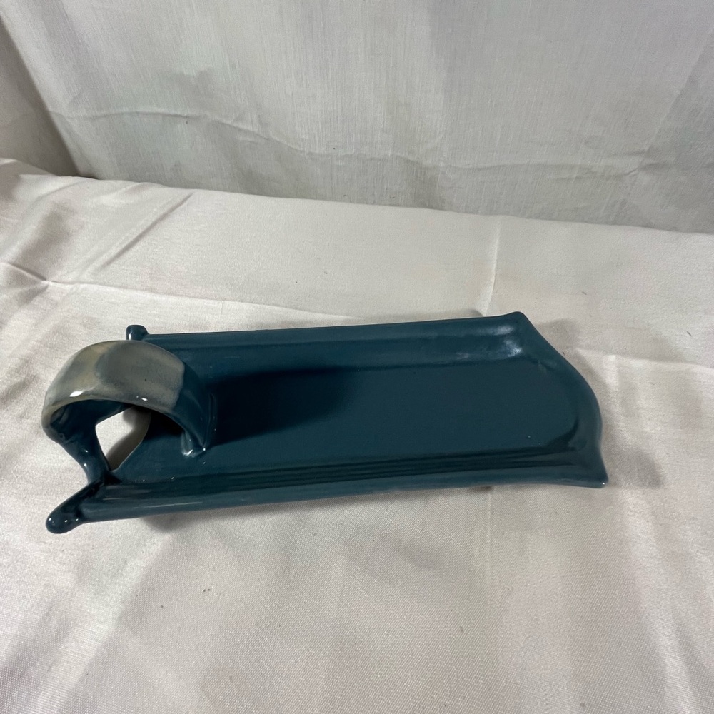 Unique Tumbleweed Blue Glazed Butter Dish Tray W/finger loop Handle